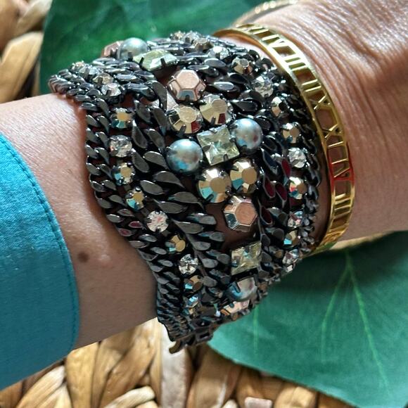 Stella & Dot Petra Braided Rhinestone Chain Bracelet Cuff Retired Style - Picture 5 of 5